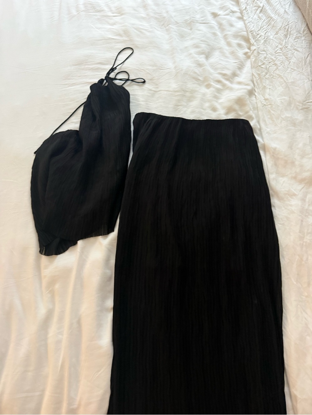 Black Two-Piece Pleated Maxi Set